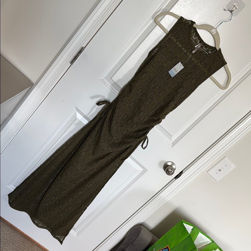 Chic Olive Crochet Sleeveless Dress/Beach Cover up